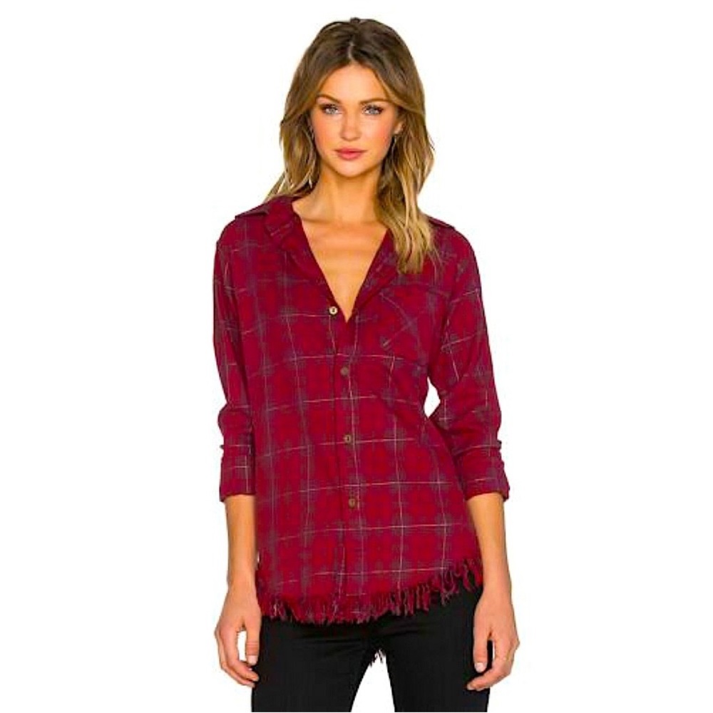Current/Elliott Burgundy Plaid Button-Down Shirt